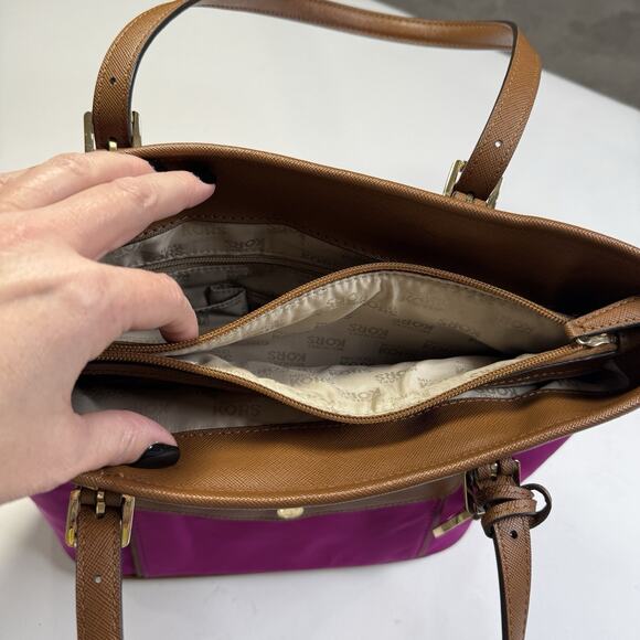 Michael Kors Jet Set Nylon Medium Pocket Tote Shoulder Bag Fuschia Pink 13x9x5 - Picture 4 of 12